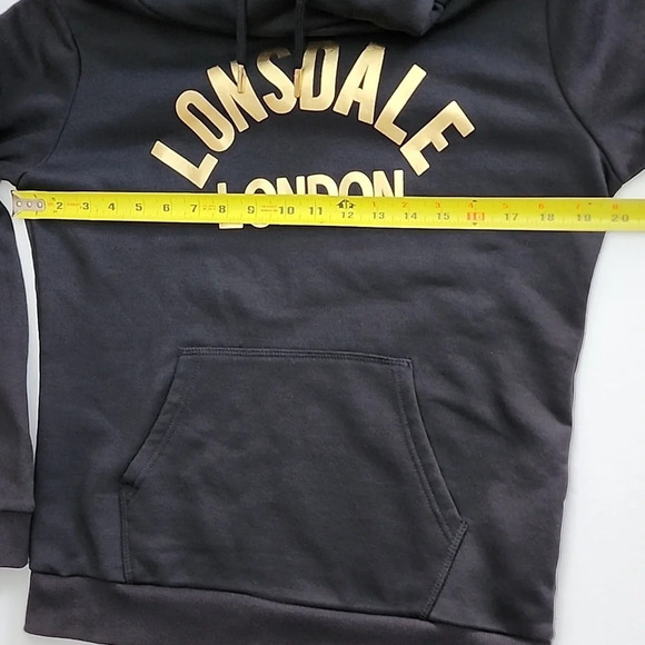 ⭐️3/ $30⭐️ Lonsdale Women's Black Pullover Hoodie Top Fleece Gold Print Size 4 - Picture 11 of 15